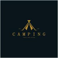 vintage and retro tent logo, camping. With tent, tree and bonfire sign. adventurers, scouts, climbers, camping equipment center vector