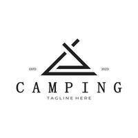 vintage and retro tent logo, camping. With tent, tree and bonfire sign. adventurers, scouts, climbers, camping equipment center vector