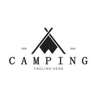 vintage and retro tent logo, camping. With tent, tree and bonfire sign. adventurers, scouts, climbers, camping equipment center vector