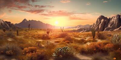 . . Photo illustration of mexican desert with cactus. Graphic Art