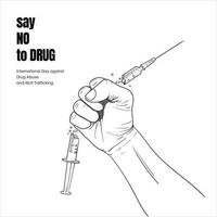 a hand holding an injection until it crumbles illustration design for say no to drug campaign design vector