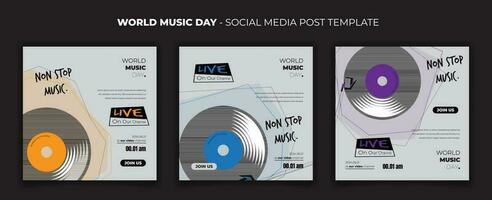 World music day in Social media post template design with flat vinyl disc design vector