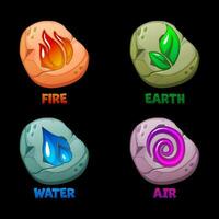 Abstract Wind, Air, fire, water, earth symbol design on stones for game or app concept. For UI game item vector