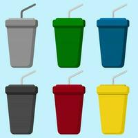 Tumbler, Cup with straw in many color in flat vector illustration design