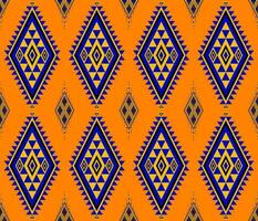 Emblem ethnic folk geometric seamless pattern in blue and yellow vector