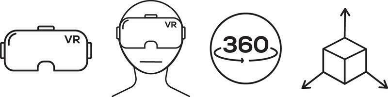 Virtual Reality gaming Icons. Included the icons as VR, game, simulator, futuristic, screen, view vector