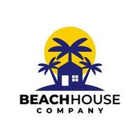 illustration of a house and a two palm trees for logo related to house, hotel, resort and a beach. vector