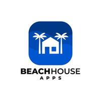 illustration of a house and two palm trees inside a square for apps logo related to housing. vector