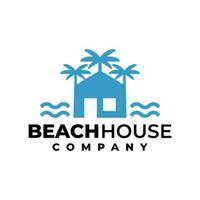 illustration of a house and a two palm trees for logo related to house, hotel, resort and a beach. vector