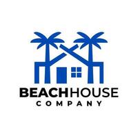 illustration of a house and a two palm trees for logo related to house, hotel, resort and a beach. vector