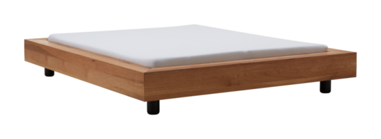 Wooden bed with empty mattress isolated transparent background png