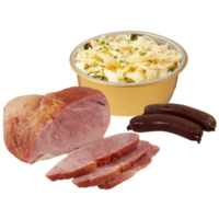 Sliced raw ham with cheese and sausage isolated on transparent background png
