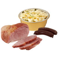 tranché brut jambon avec fromage et saucisse isolé sur transparent Contexte png