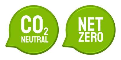 CO2 neutral, net zero, green round dialog box. No carbon emissions, no air pollution, industrial production eco friendly sign, vector illustration. Ecology concept. Save the planet.