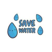Save water lettering with rain drops. Hand drawn vector illustration Design for earth day and environment campaign