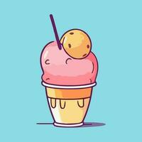 Strawberry ice cream in a cup. Vector illustration in cartoon style.