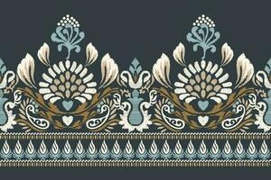 Ikat floral paisley embroidery on navy blue background.Ikat ethnic oriental pattern traditional.Aztec style abstract vector illustration.design for texture,fabric,clothing,wrapping,decoration,sarong.