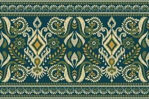 Ikat floral paisley embroidery on navy blue background.Ikat ethnic oriental pattern traditional.Aztec style abstract vector illustration.design for texture,fabric,clothing,wrapping,decoration,sarong.