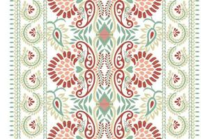 Ikat floral paisley embroidery on white background.Ikat ethnic oriental pattern traditional.Aztec style abstract vector illustration.design for texture,fabric,clothing,wrapping,decoration,scarf,print