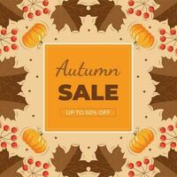 Autumn banner sale with leaves, pumpkins and berries . Can be used for shopping sale, promo poster, banner, flyer, invitation, website. Vector illustration