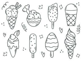 Hand drawn ice cream of different types set vector