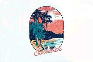 Endless summer surfing t shirt print illustration vector