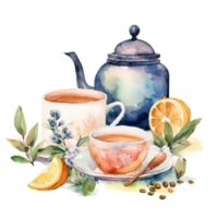 Watercolor tea with teapot. Illustration png