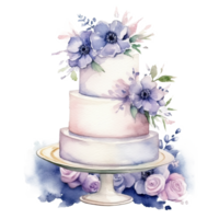 Aquarell Hochzeit Kuchen mit Blumen. Illustration ai generativ png