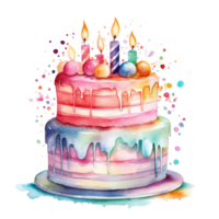 waterverf verjaardag taart. illustratie ai generatief png