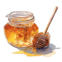 acuarela miel tarro con cuchara. ilustración ai generativo png