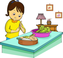 Cute girl cooking was cut knife and first aid for bleeding isolated  illustration png