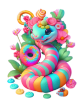 Spring Floral Slithering Snake AI Generated png