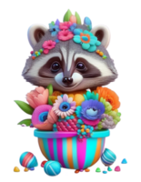 Spring Floral Sneaky Raccoon AI Generated png