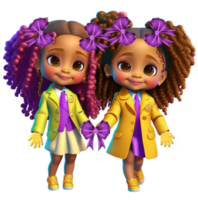 Bright Eyed Curly Hair Sisters AI Generated png