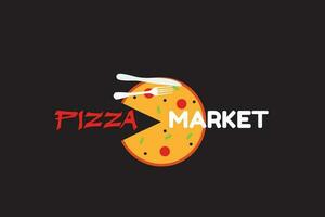 Pizza cafe logo, pizza icon, emblem for fast food. Simple flat pizza logo on black background vector