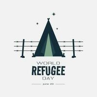 World Refugee Day greetings with tent and barbed wire vector