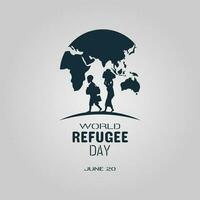 World Refugee Day greetings with silhouettes of people and globe vector