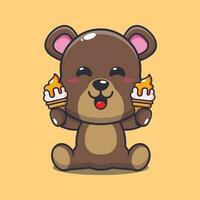 bear with ice cream cartoon vector illustration.