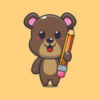 bear holding pencil cartoon vector illustration.