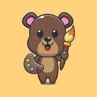 bear painter cartoon vector illustration.