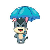 donkey holding umbrella cartoon vector illustration.