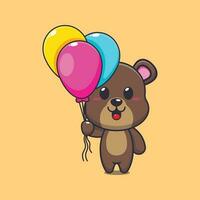 bear with balloon cartoon vector illustration.