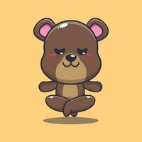 bear doing meditation yoga cartoon vector illustration.