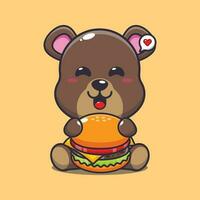 bear with burger cartoon vector illustration.