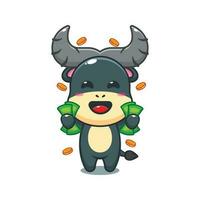 buffalo holding money cartoon vector illustration.