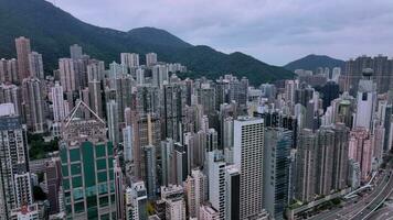 antenne panorama wolkenkrabbers van hong Kong woon- Oppervlakte video