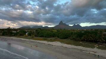 Tamarin Bay With Waves And Beach At Sunset, Mauritius, Aerial View video