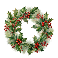 Couper Noël couronne avec branches et baies. génératif ai png