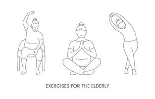 Exercises for the elderly, vector line icon.