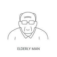 Elderly man in vector, linear icon for nursing home. vector